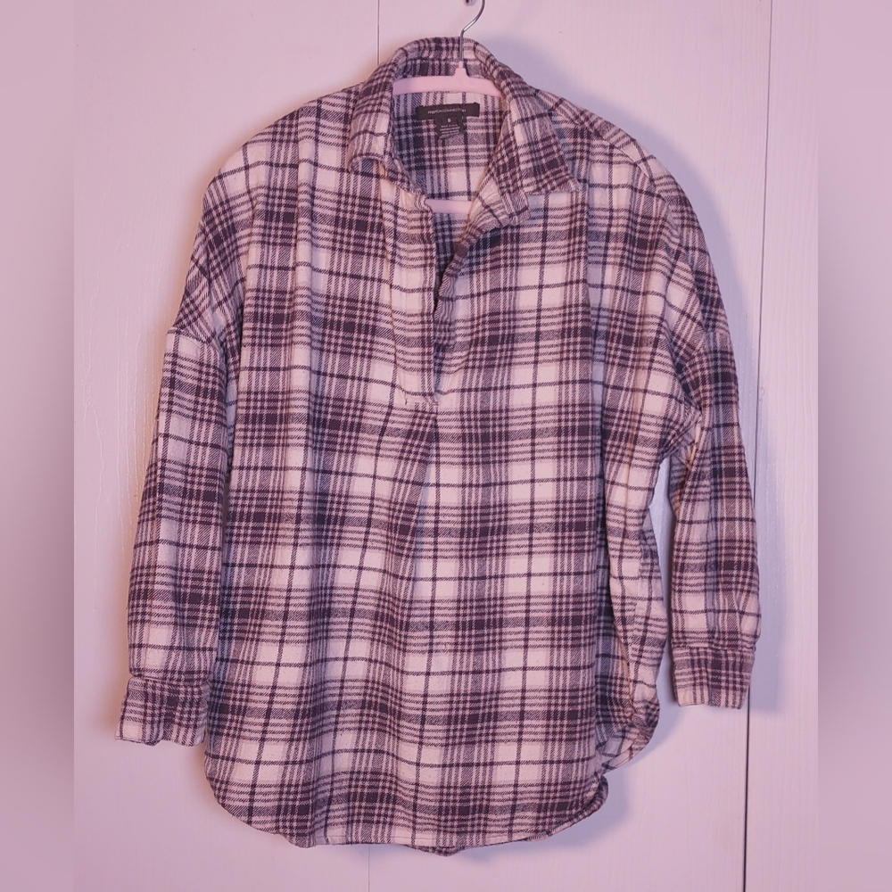 French Connection Flannel Plaid Pullover Size Small 100% Cotton Casual Cozy Boho